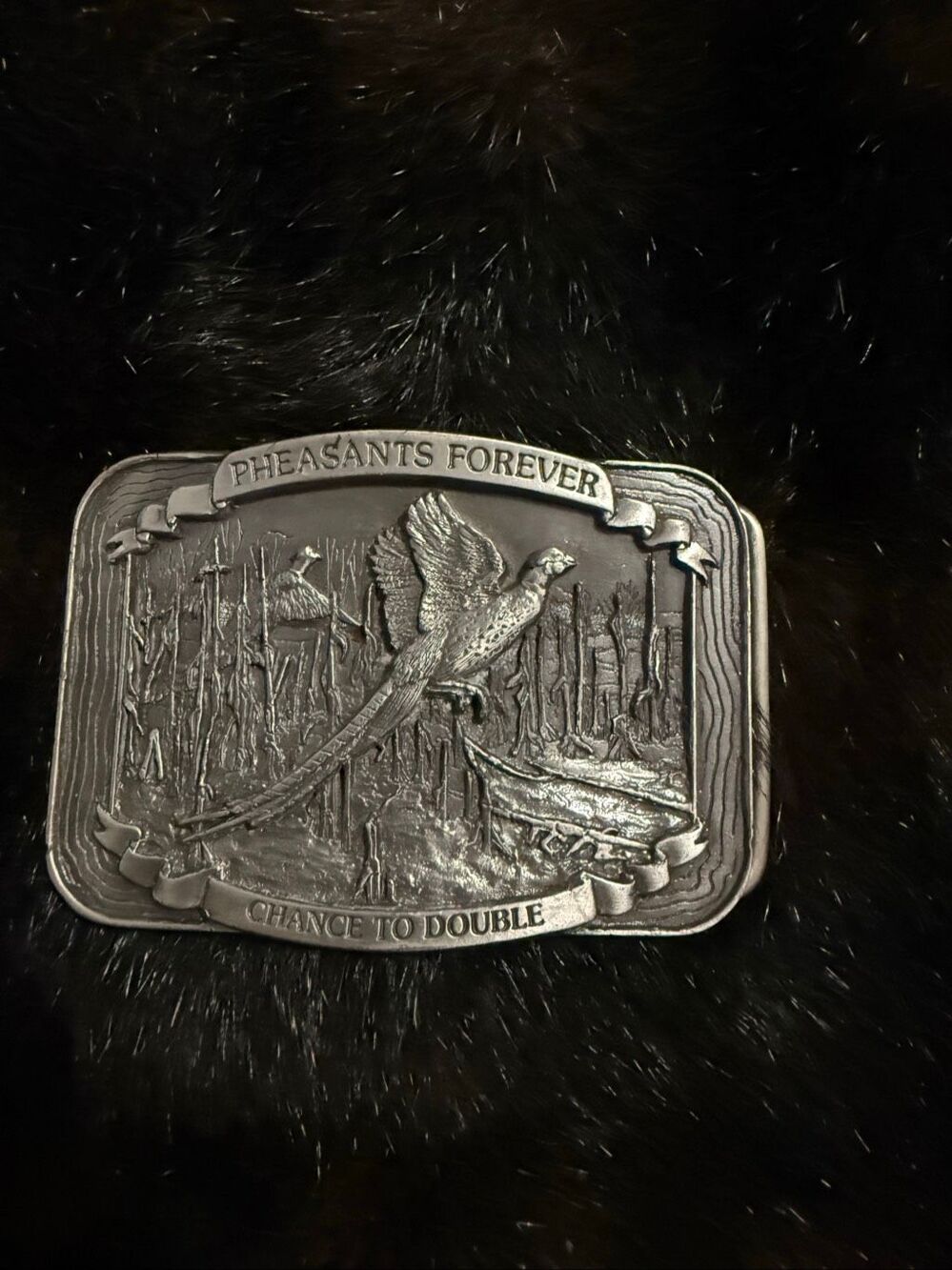 PHEASANTS FOREVER CHANCE TO DOUBLE SCENE BELT BUCKLE! VINTAGE! RARE! 1994